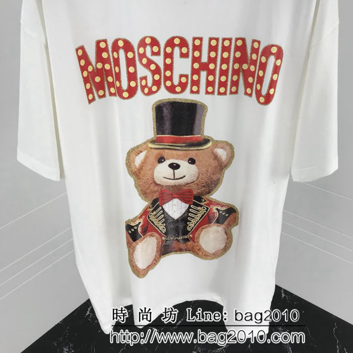 MOSCHIN莫斯奇諾 2019ss 限定款 OS寬鬆版 白色短袖 金邊禮服卡通泰迪聖誕小熊 原版奧戴爾面料 ydi2458